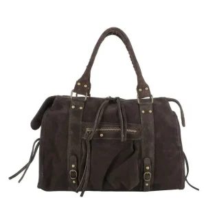 Sac à main bowling en cuir daim chococlat