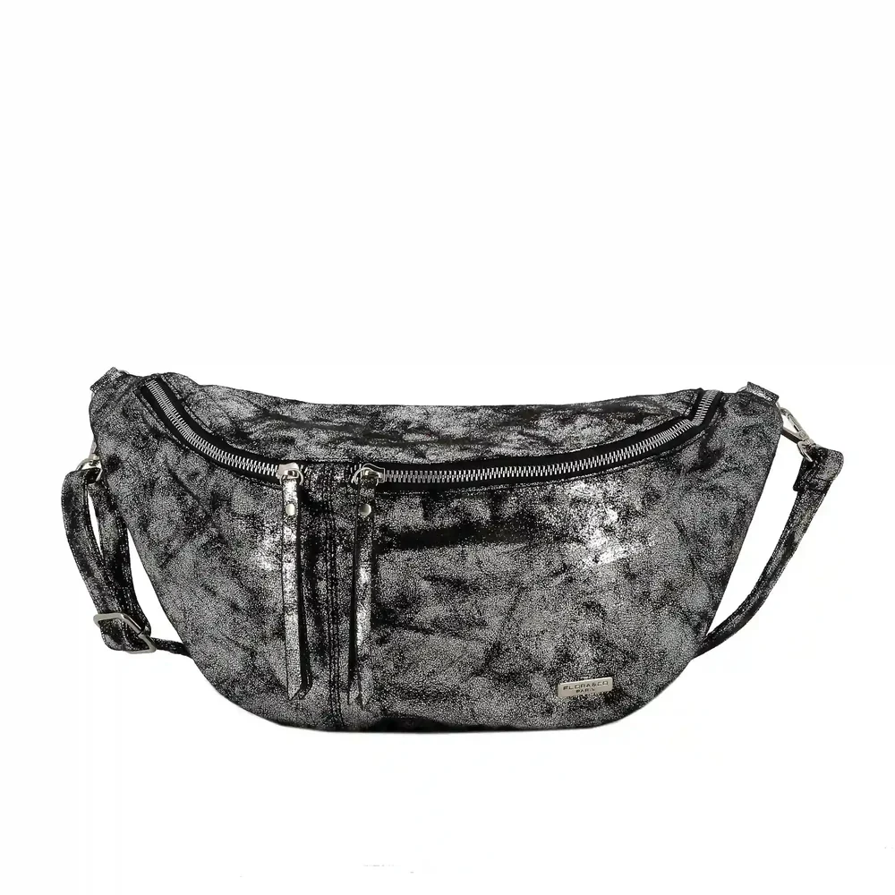 Grand sac banane femme daim irisé Gris Argent