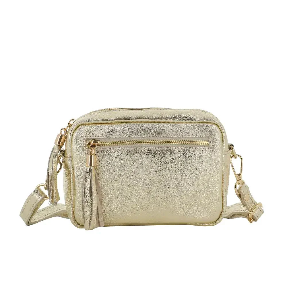 Petit sac bandoulière carré cuir irisé Doré – Image 2