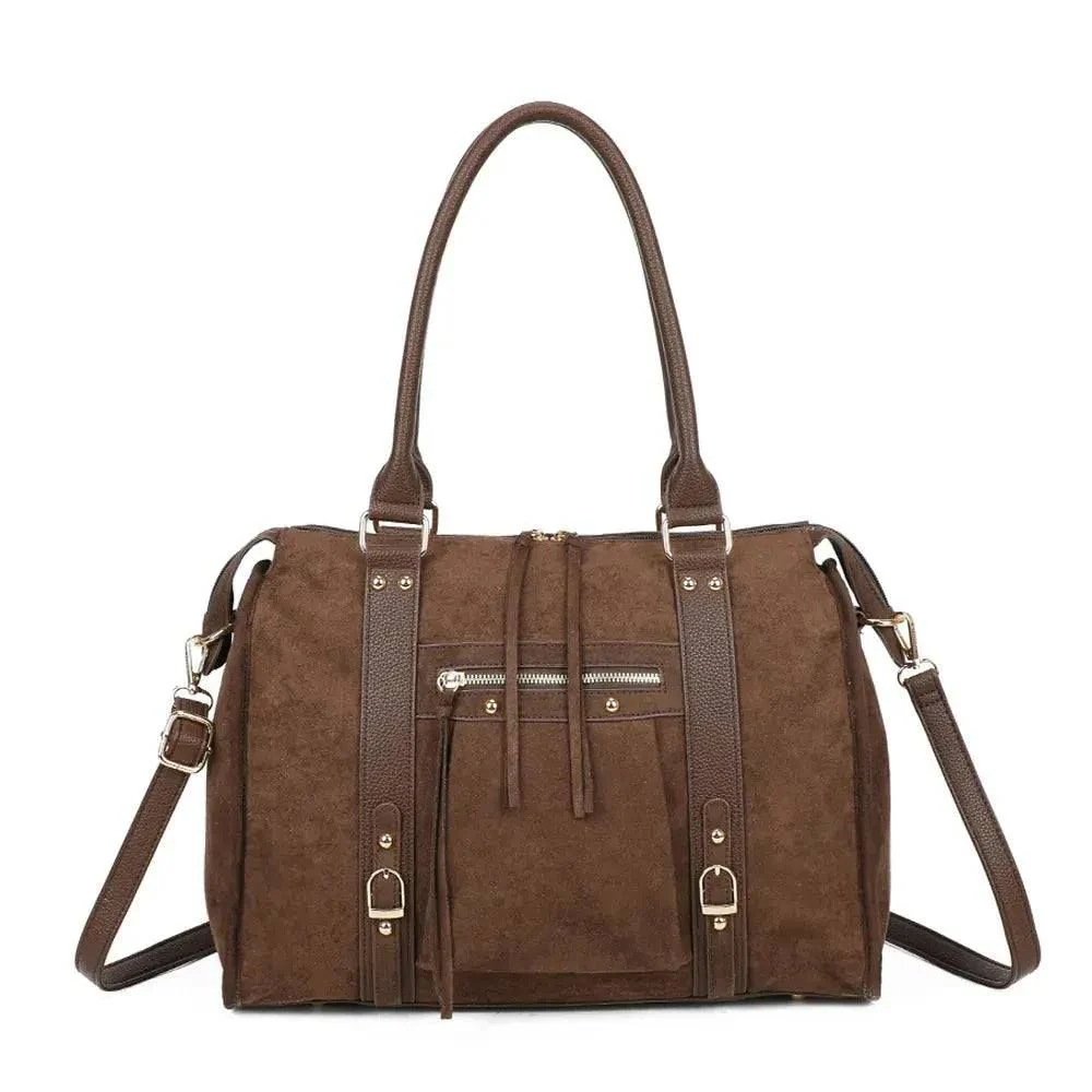 Grand sac bowling similicuir suédine femme Chocolat – Image 2