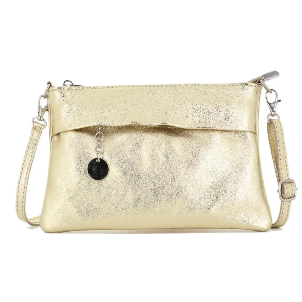 Pochette bandoulière cuir irisé lanière Doré