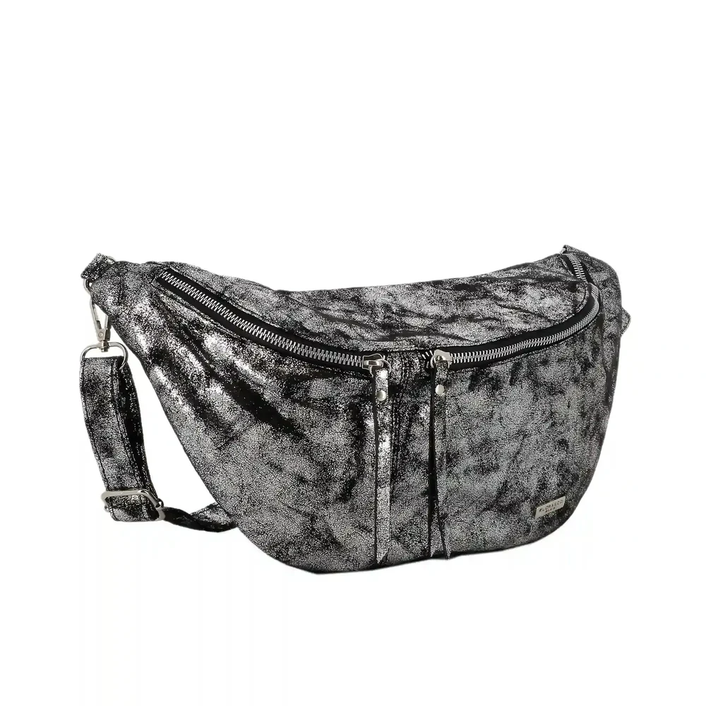 Grand sac banane femme daim irisé Gris Argent – Image 3