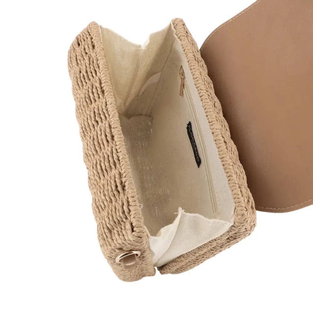 Sac bandoulière chaîne en paille Beige Taupe – Image 5