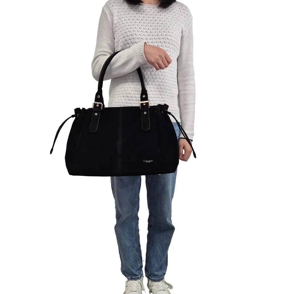 Sac Cabas Bowling Lacet Suédé Noir – Image 3