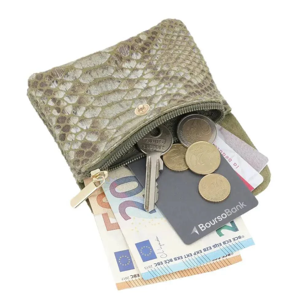 Porte-connaie cartes court cuir python 041S Kaki – Image 7