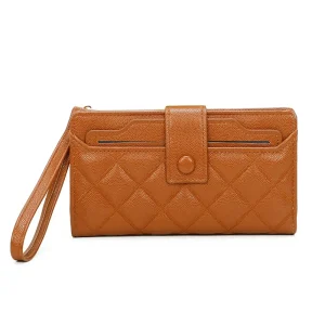 Portefeuille porte-cartes femme matelassé camel