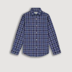 Chemise Garçon en Coton Brossé à Rayures Bleu Paul