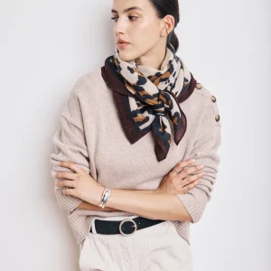 Echarpe Femme en Laine Imprimé Beige & Marron Léopard