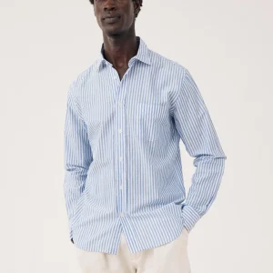 Chemise Homme en Fil-à-fil Rayé Bleu & Blanc Paul
