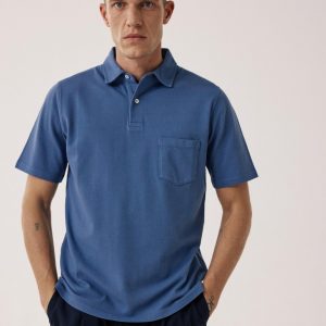 Polo Homme en Coton Piqué Bleu Denim