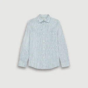 Chemise Garçon en Lin Vert & Blanc Paul
