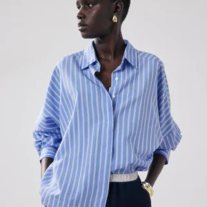 Chemise Femme en Viscose Bleu & Blanc & Marron Cosma
