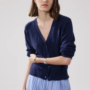 Cardigan Femme en Coton Flammé Bleu Marine Montana