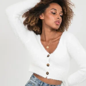 Cardigan court duveteux blanc