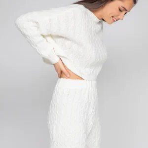 Ensemble pull et short en maille torsadée blanc
