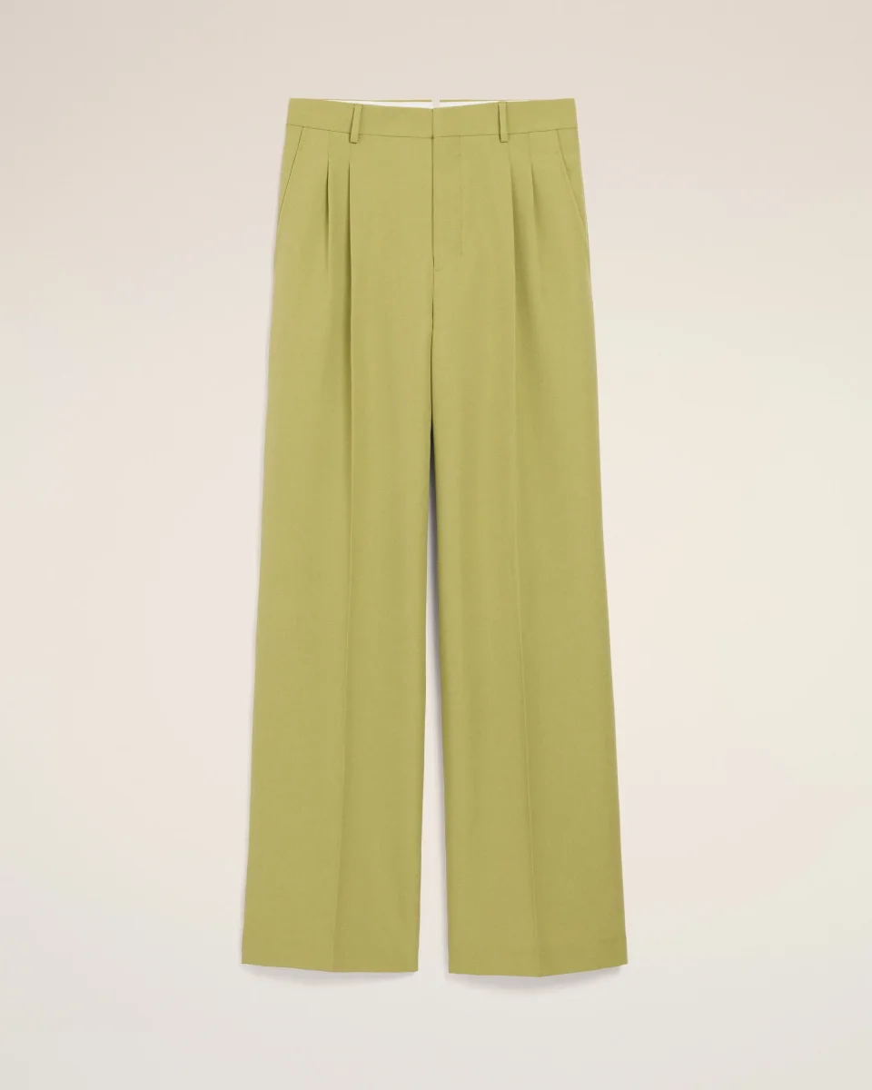 Pantalon Large Vert Taille Basse en Laine Vierge – Image 2
