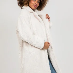 Manteau long crème effet peau de mouton