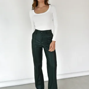 Pantalon droit similicuir vert foncé