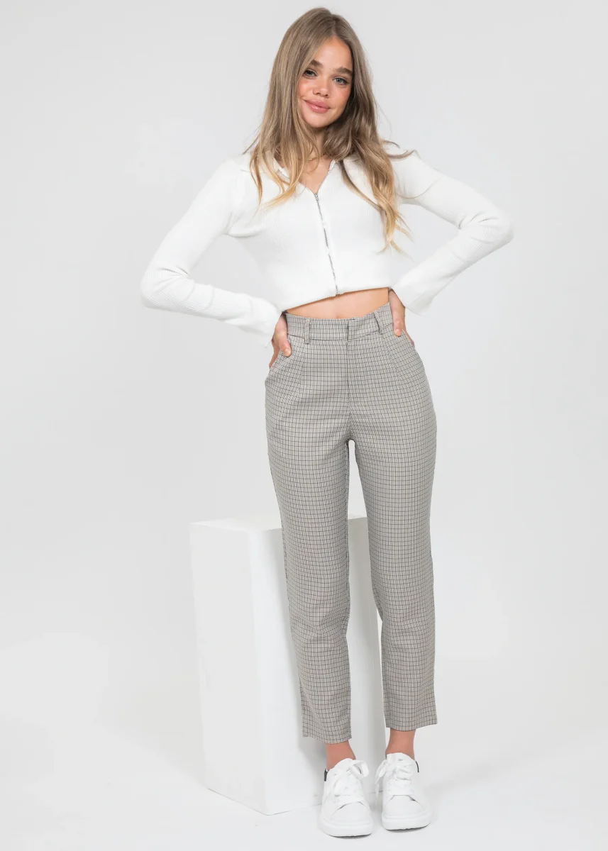 Pantalon à carreaux beige
