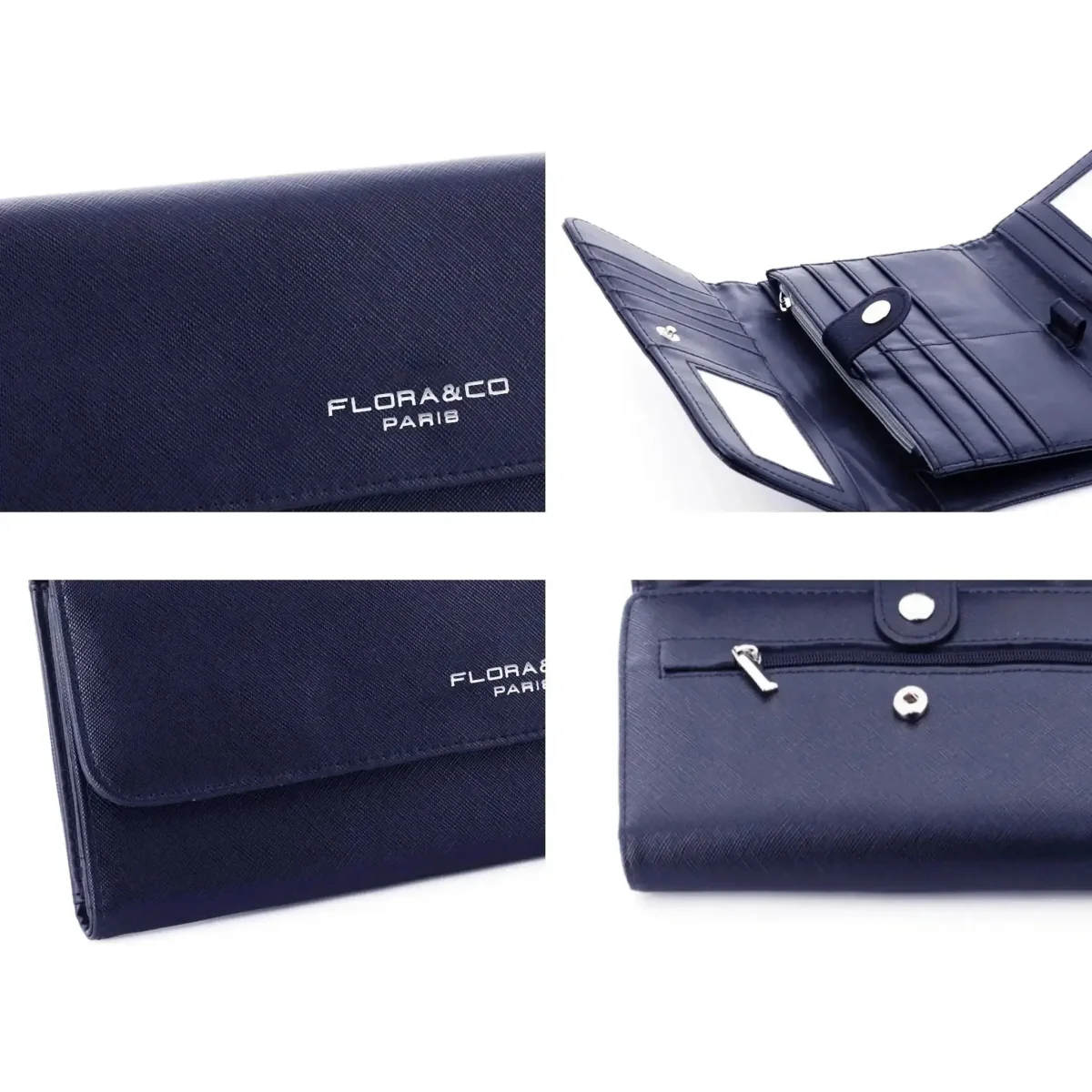 Portefeuille chéquier femme tout en un bleu marine – Image 7