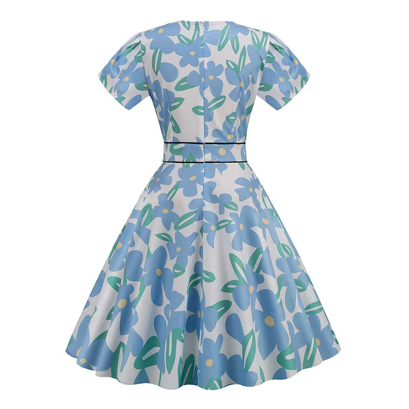 Robe Année 50 Fleurs Bleues – Image 4