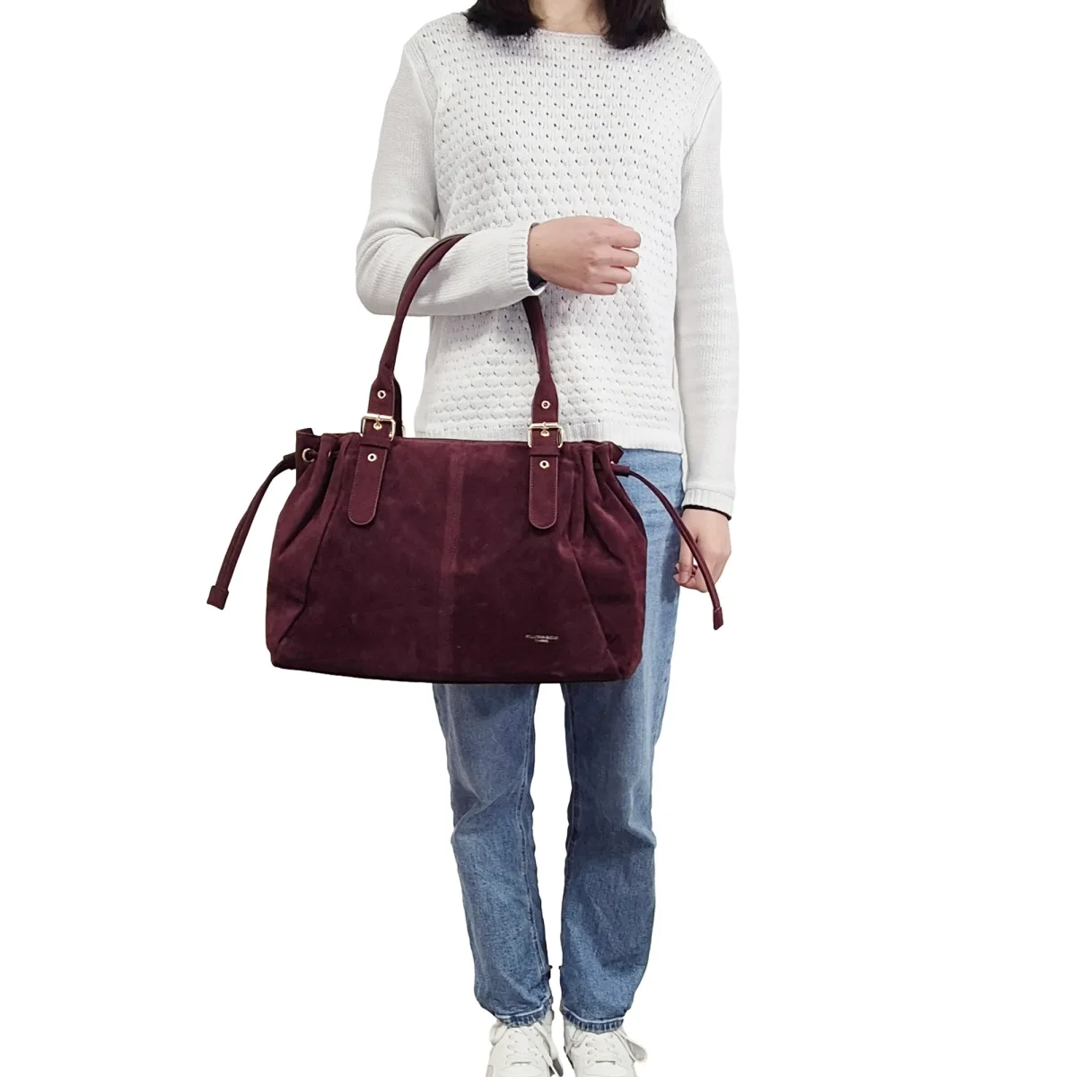 Sac Cabas Bowling Lacet Suédé Bordeaux – Image 4